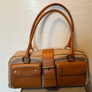 NWT  Cynthia Rowley Susie Tan Fabric with Brown Leather Straps Purse